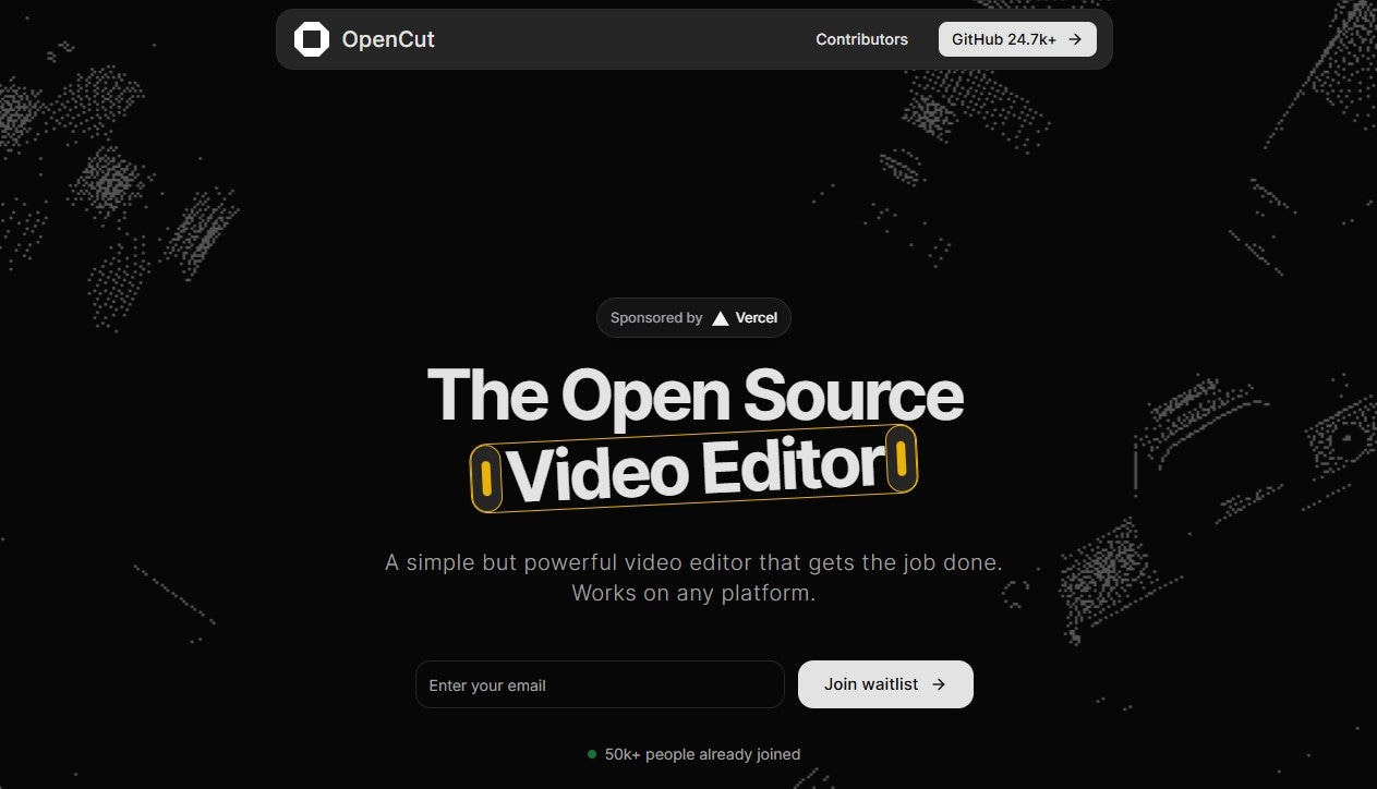 Página de inicio de OpenCut, el editor de vídeo de código abierto