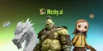Modelos 3D generados con Meshy: un dragón, un orco y un personaje